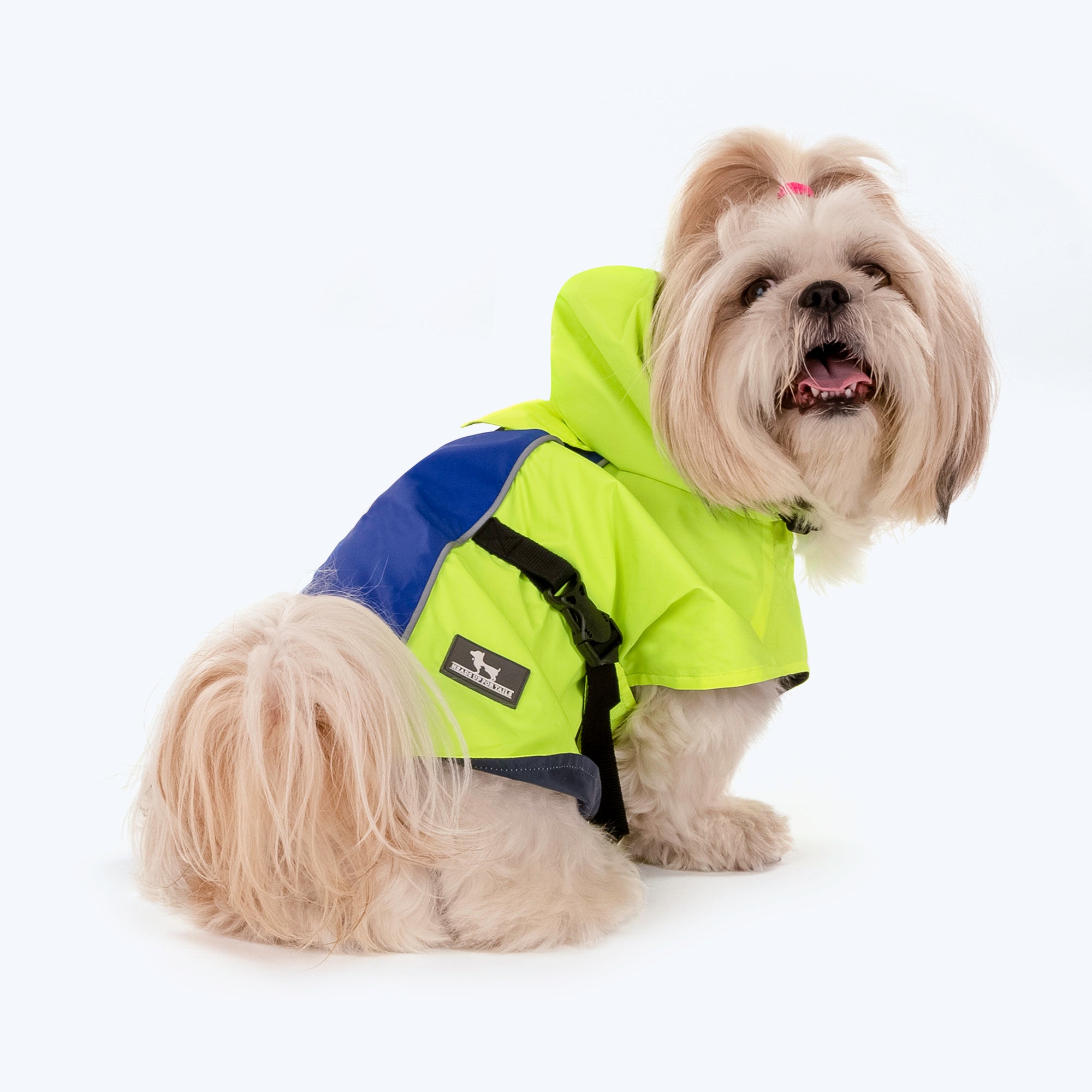 HUFT Neon Shower Dog Raincoat Neon Green & Deep Blue Heads Up For Tails