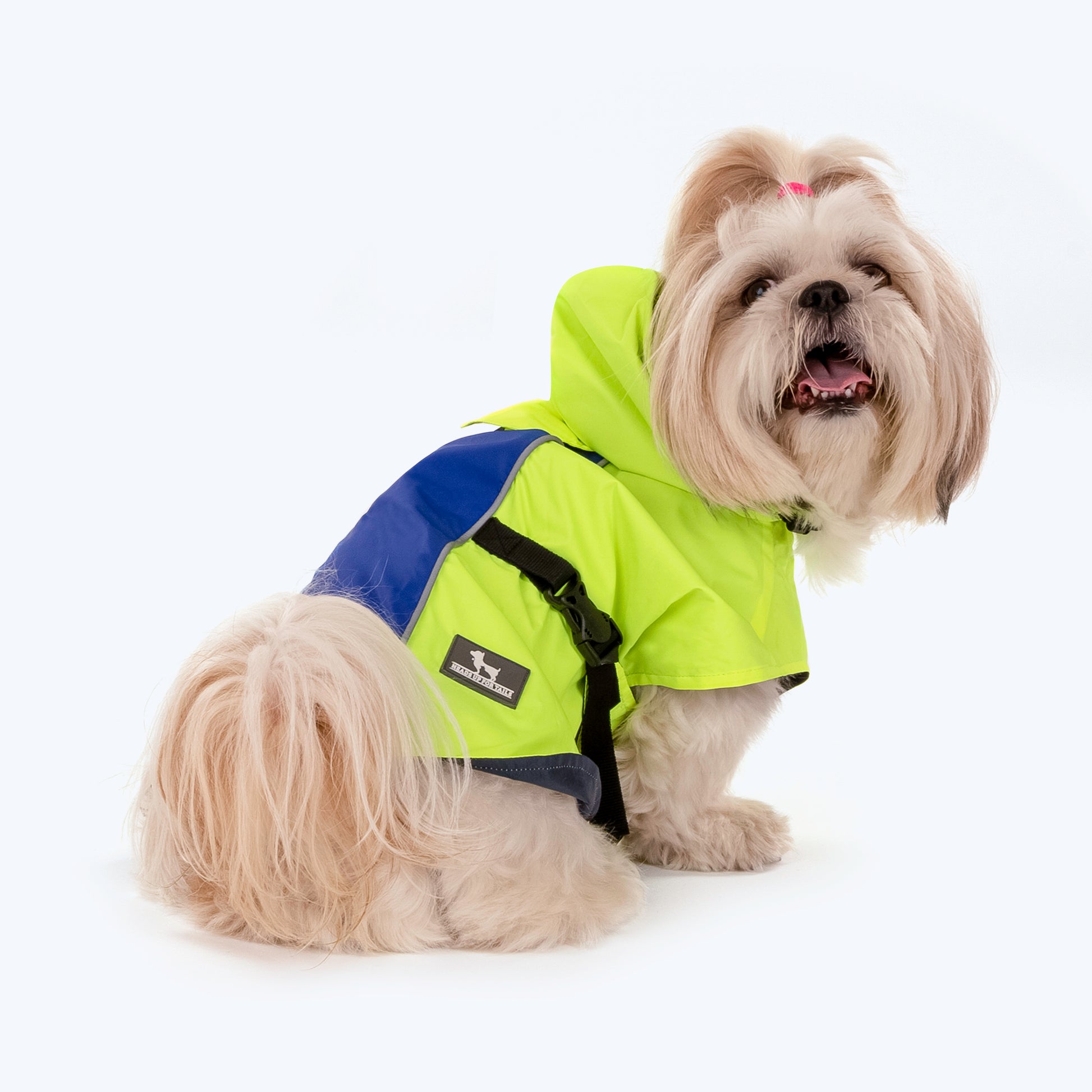 HUFT Neon Shower Dog Raincoat - Neon Green & Deep Blue - Heads Up For Tails