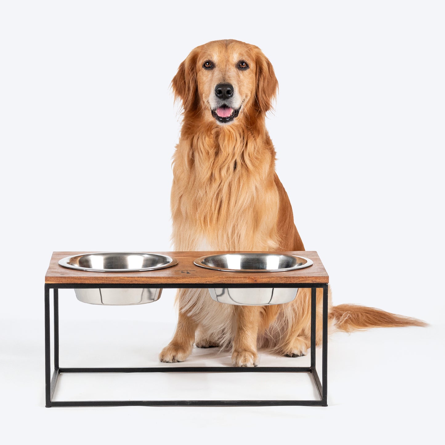 HUFT Furry Feast Wooden Diner With Steel Inserts For Dog - Brown - Heads Up For Tails