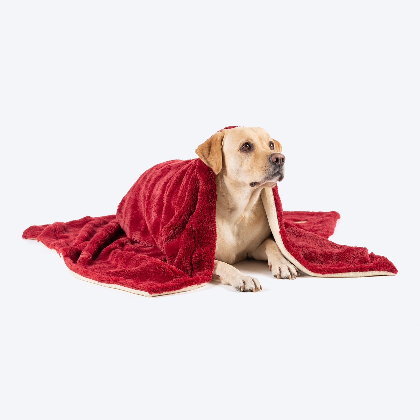 HUFT Furry Comfort Blanket For Dog & Cat - Red & Beige - Heads Up For Tails