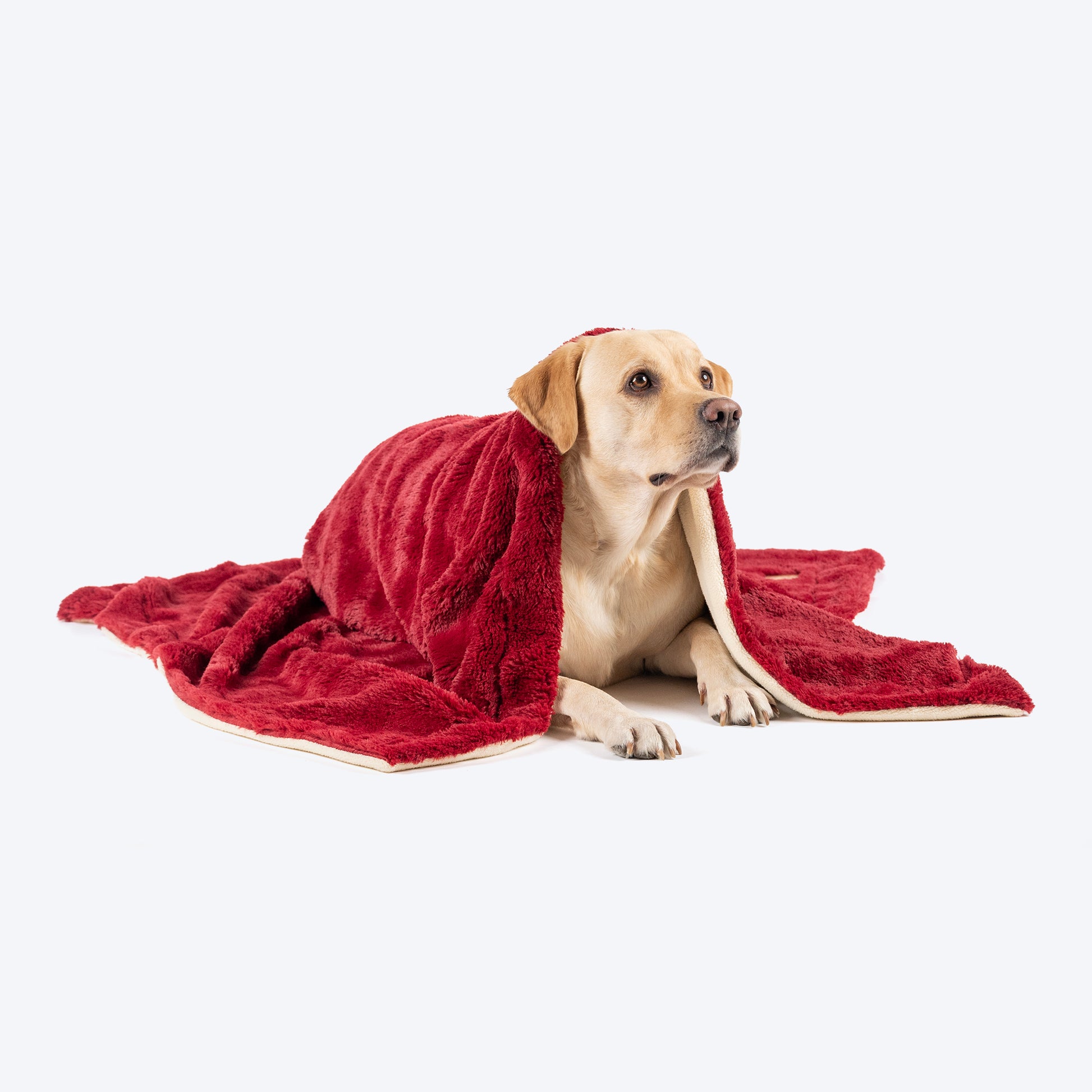 HUFT Furry Comfort Blanket For Dog & Cat - Red & Beige - Heads Up For Tails