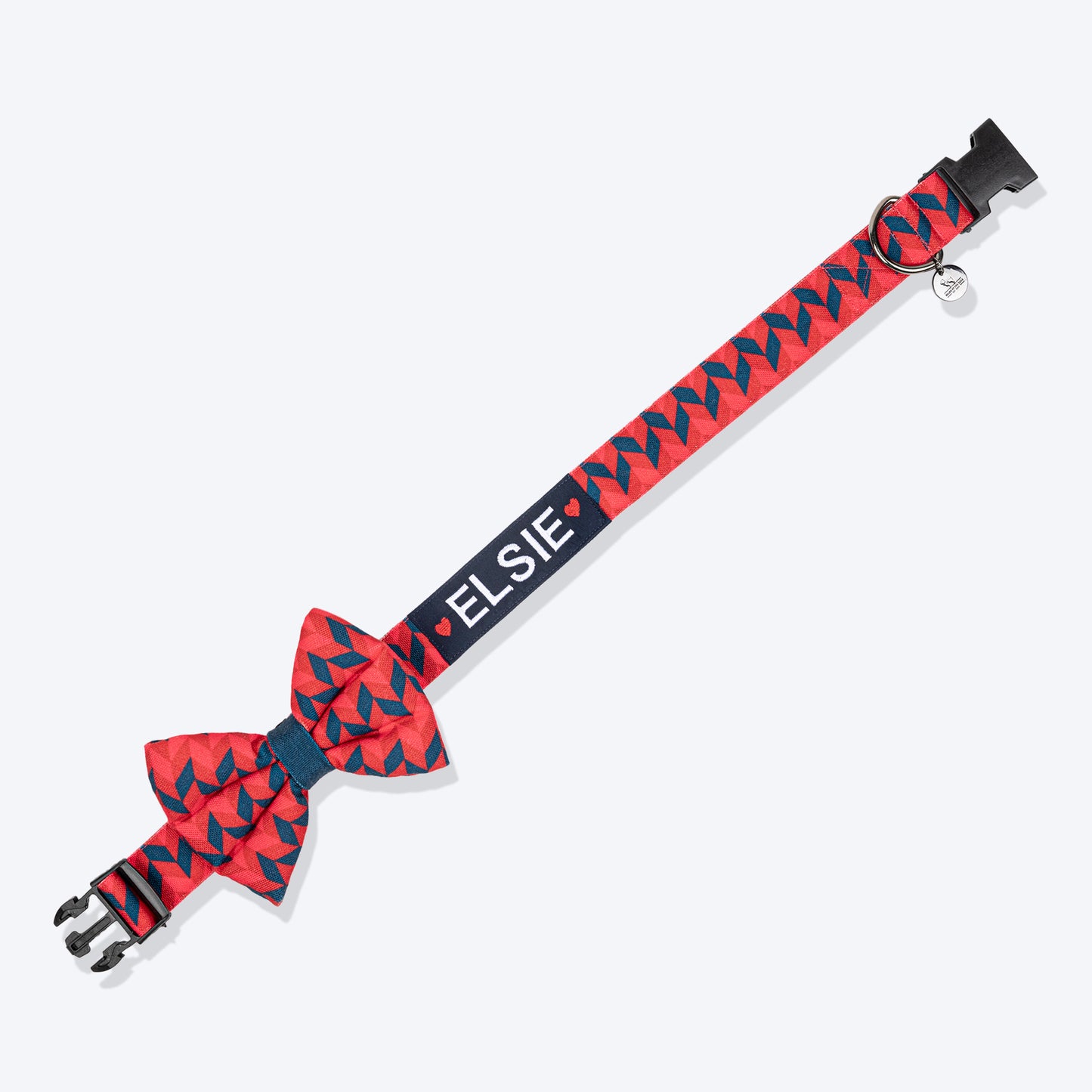 HUFT Personalised Geometric Groove Fabric Collar With Free Bow Tie For Dog - Red - Heads Up For Tails