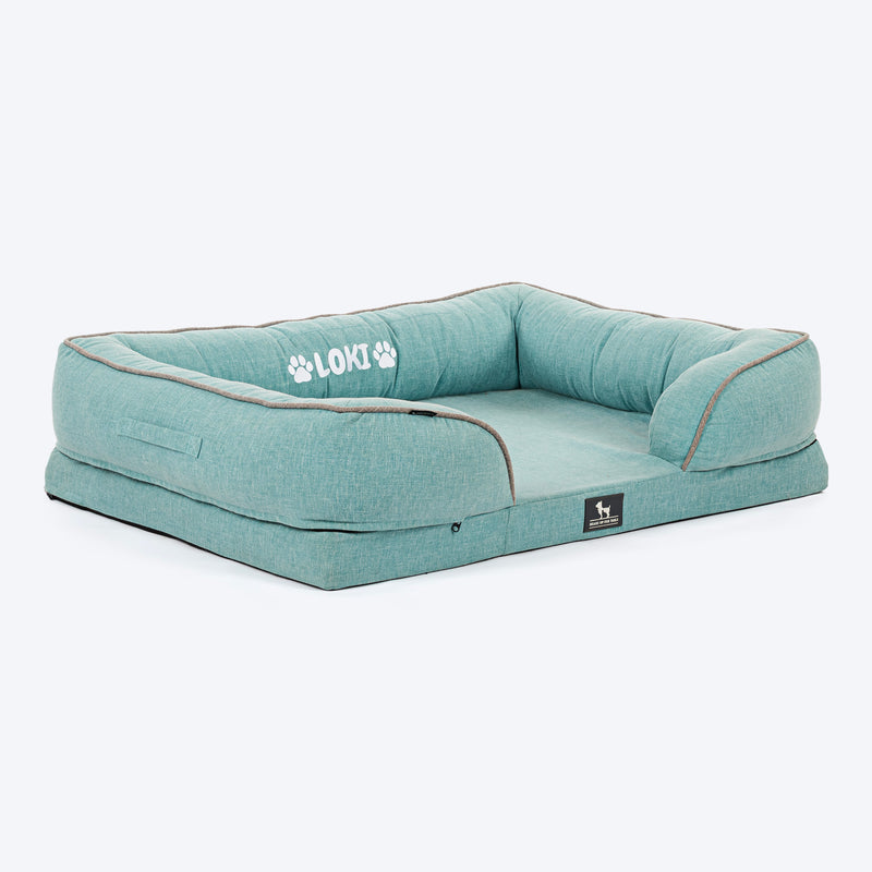 HUFT Personalised Warm Hug Orthopedic Sofa Bed For Dog - Blue - Heads Up For Tails