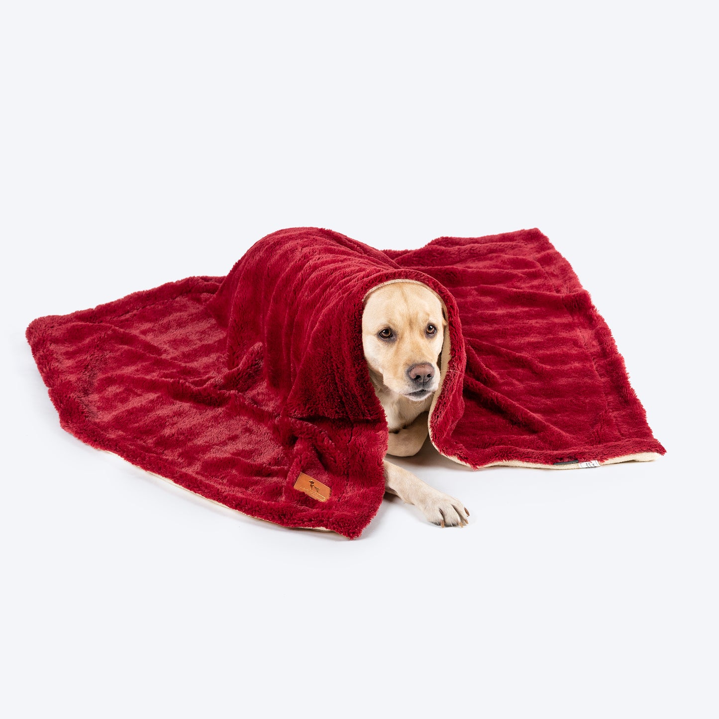 HUFT Furry Comfort Blanket For Dog & Cat - Red & Beige - Heads Up For Tails