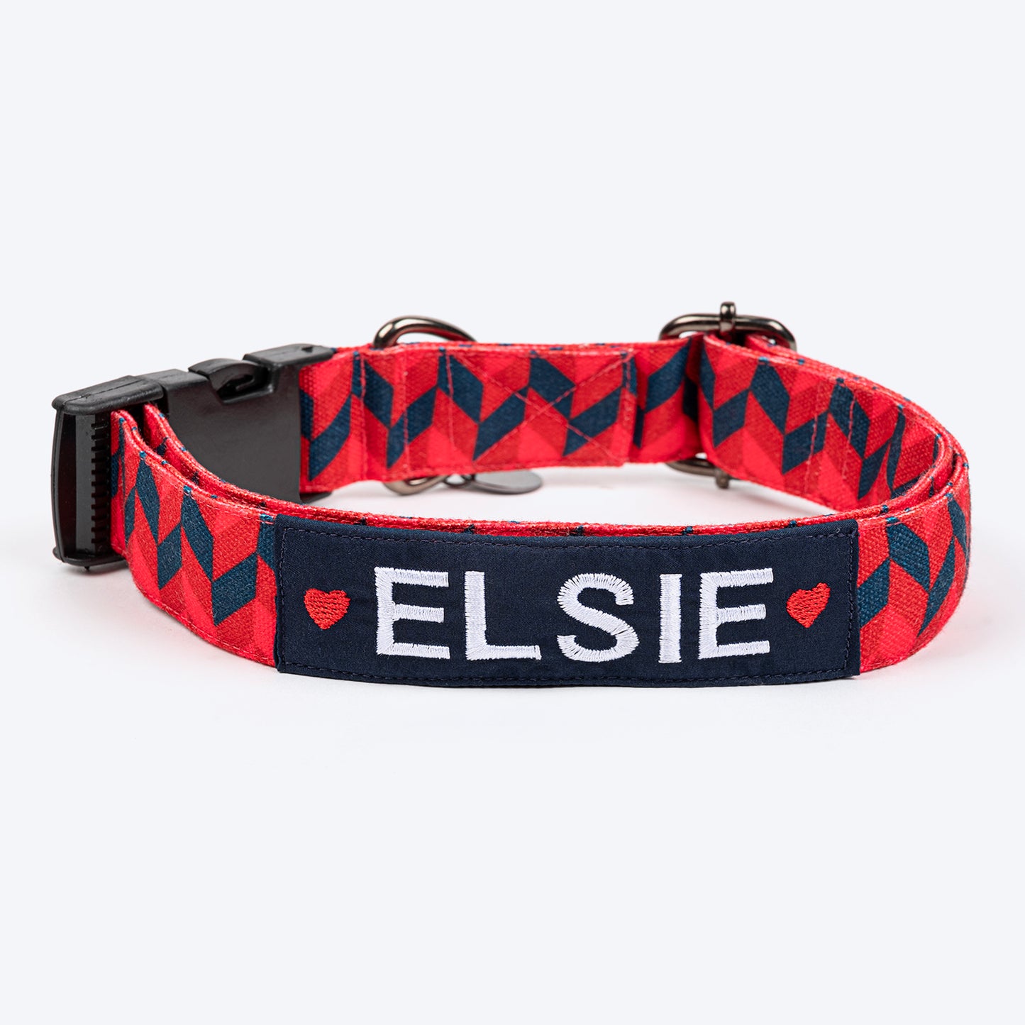 HUFT Personalised Geometric Groove Fabric Collar With Free Bow Tie For Dog - Red - Heads Up For Tails