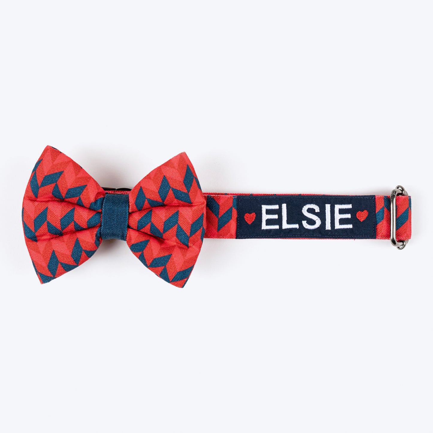 HUFT Personalised Geometric Groove Fabric Collar With Free Bow Tie For Dog - Red - Heads Up For Tails