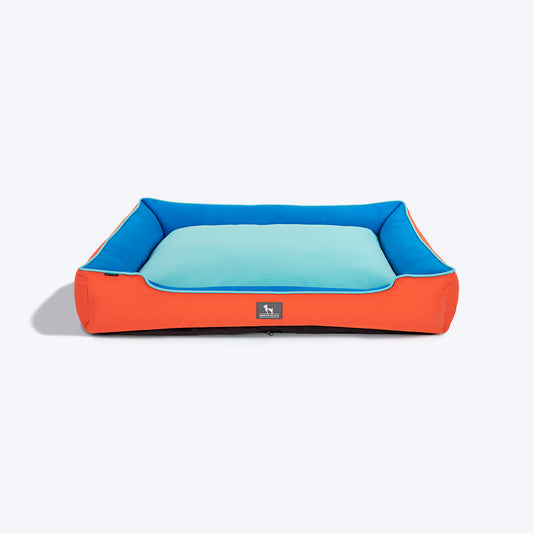 HUFT Classic Lounger Dog Bed - Coral & Imperial Blue - Heads Up For Tails
