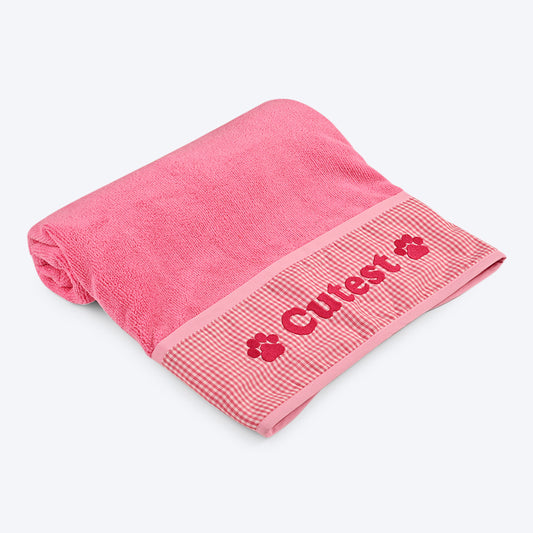 HUFT Cutest Microfiber Towel For Dogs & Cats - Light Pink - Heads Up For Tails