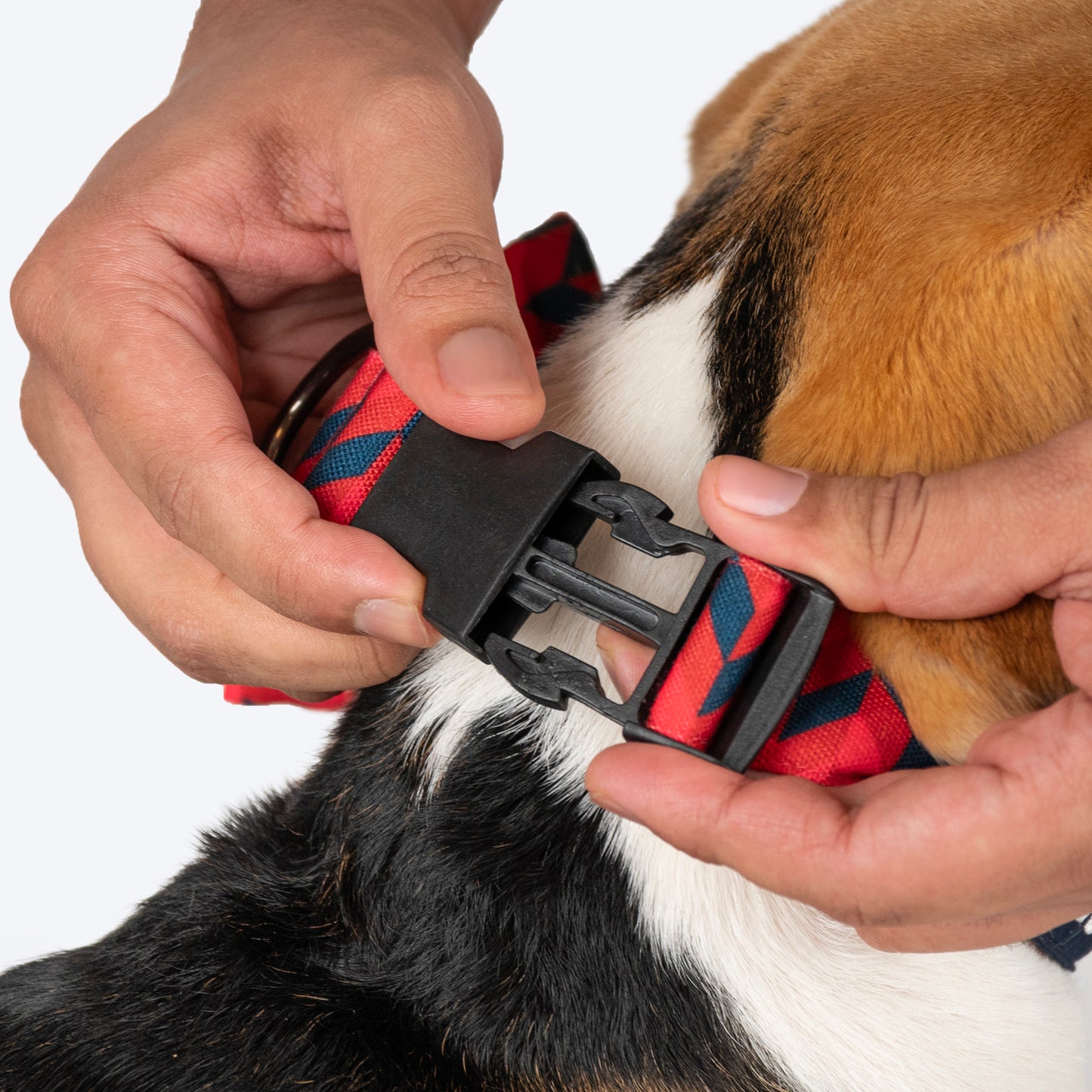 HUFT Personalised Geometric Groove Fabric Collar With Free Bow Tie For Dog - Red - Heads Up For Tails