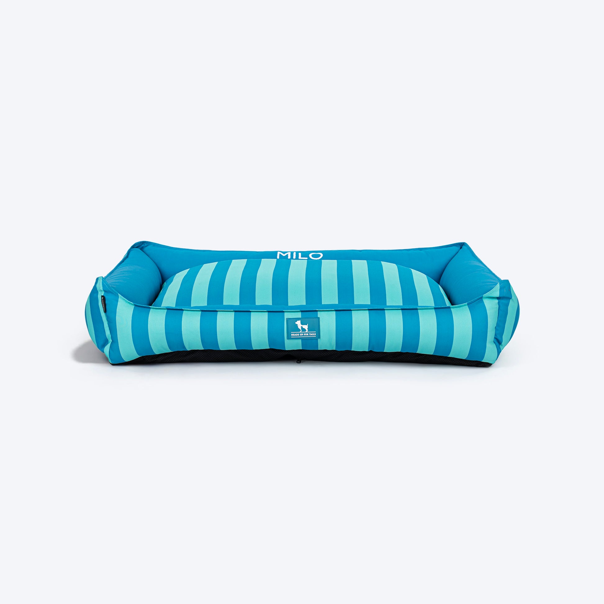 HUFT Personalised Happy Stripes Lounger Bed For Dog - Blue & Turquoise - Heads Up For Tails