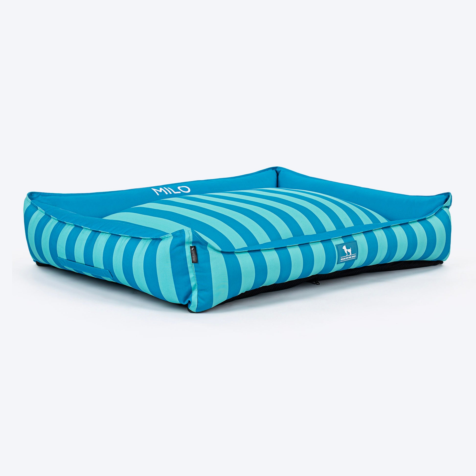 HUFT Personalised Happy Stripes Lounger Bed For Dog - Blue & Turquoise - Heads Up For Tails