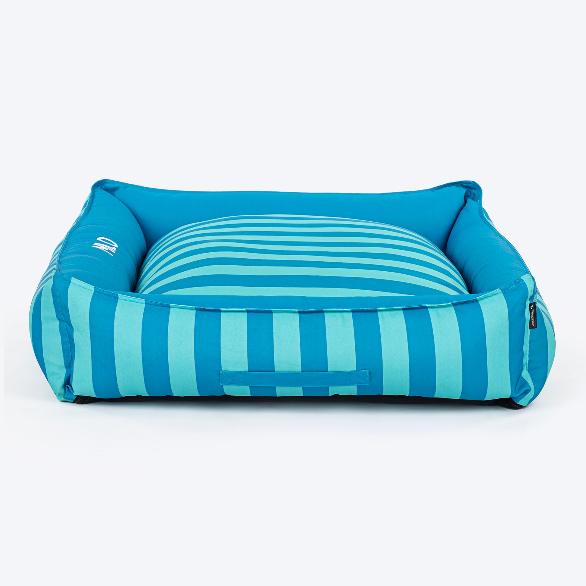 HUFT Personalised Happy Stripes Lounger Bed For Dog - Blue & Turquoise - Heads Up For Tails