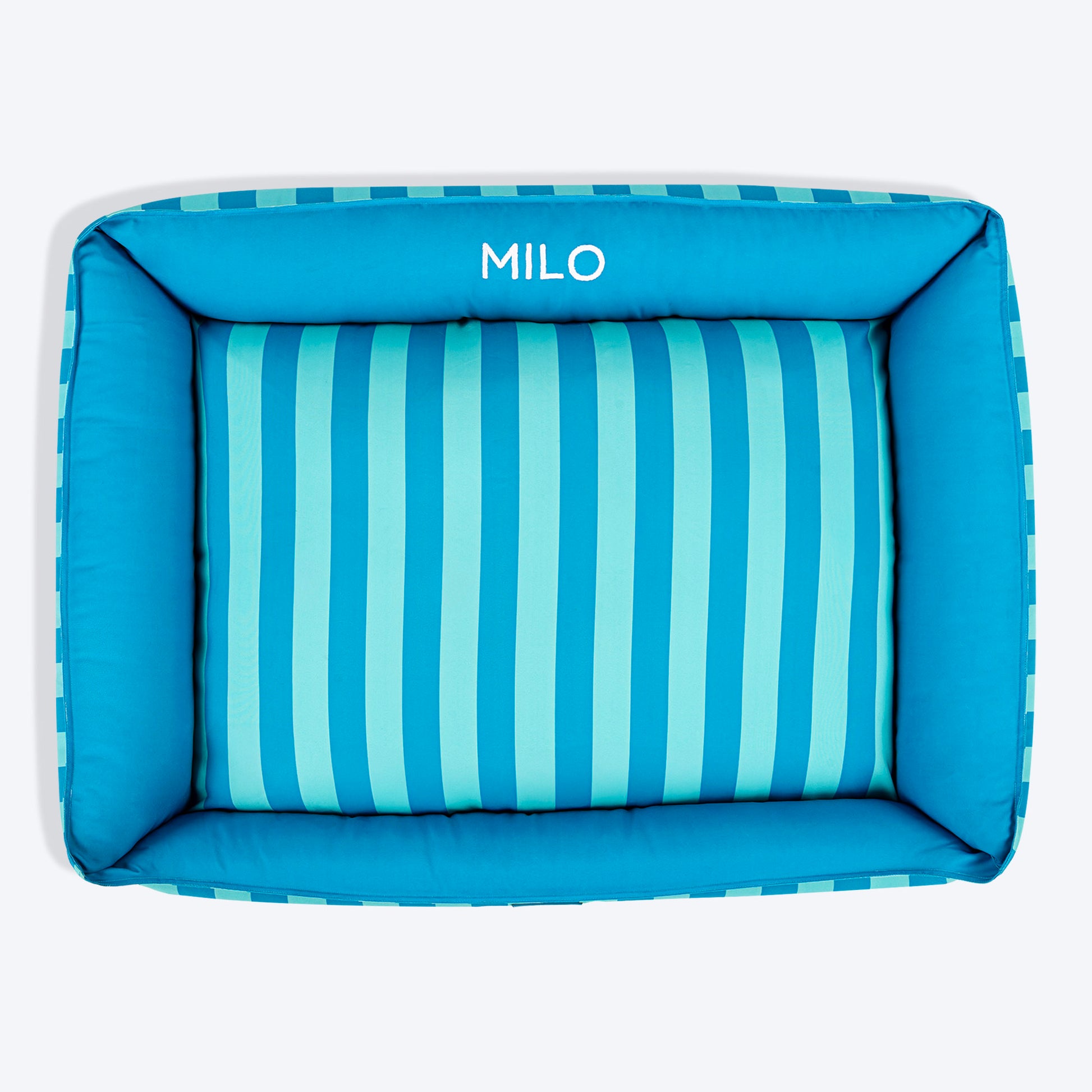HUFT Personalised Happy Stripes Lounger Bed For Dog - Blue & Turquoise - Heads Up For Tails