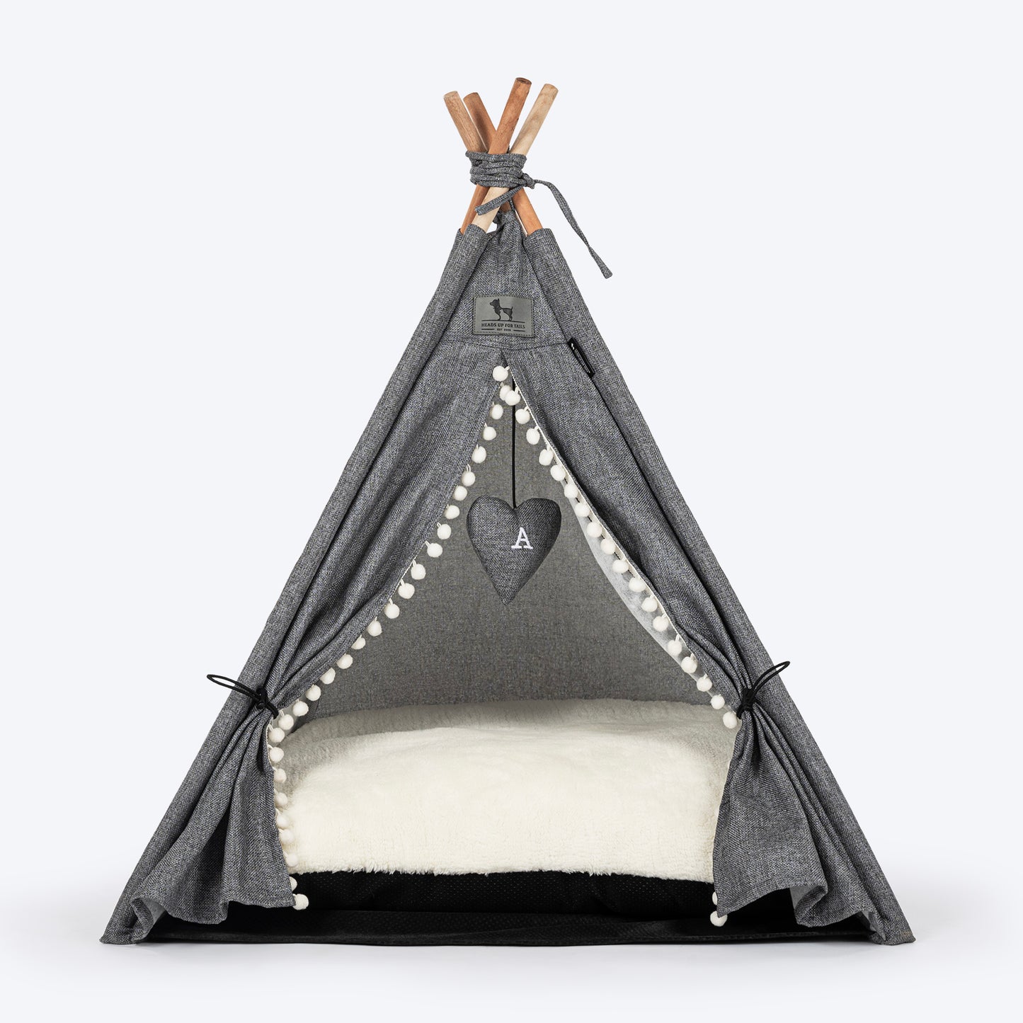 HUFT Personalised Cozy Fort Teepee Tent Bed For Dog & Cat - Charcoal Black - Heads Up For Tails