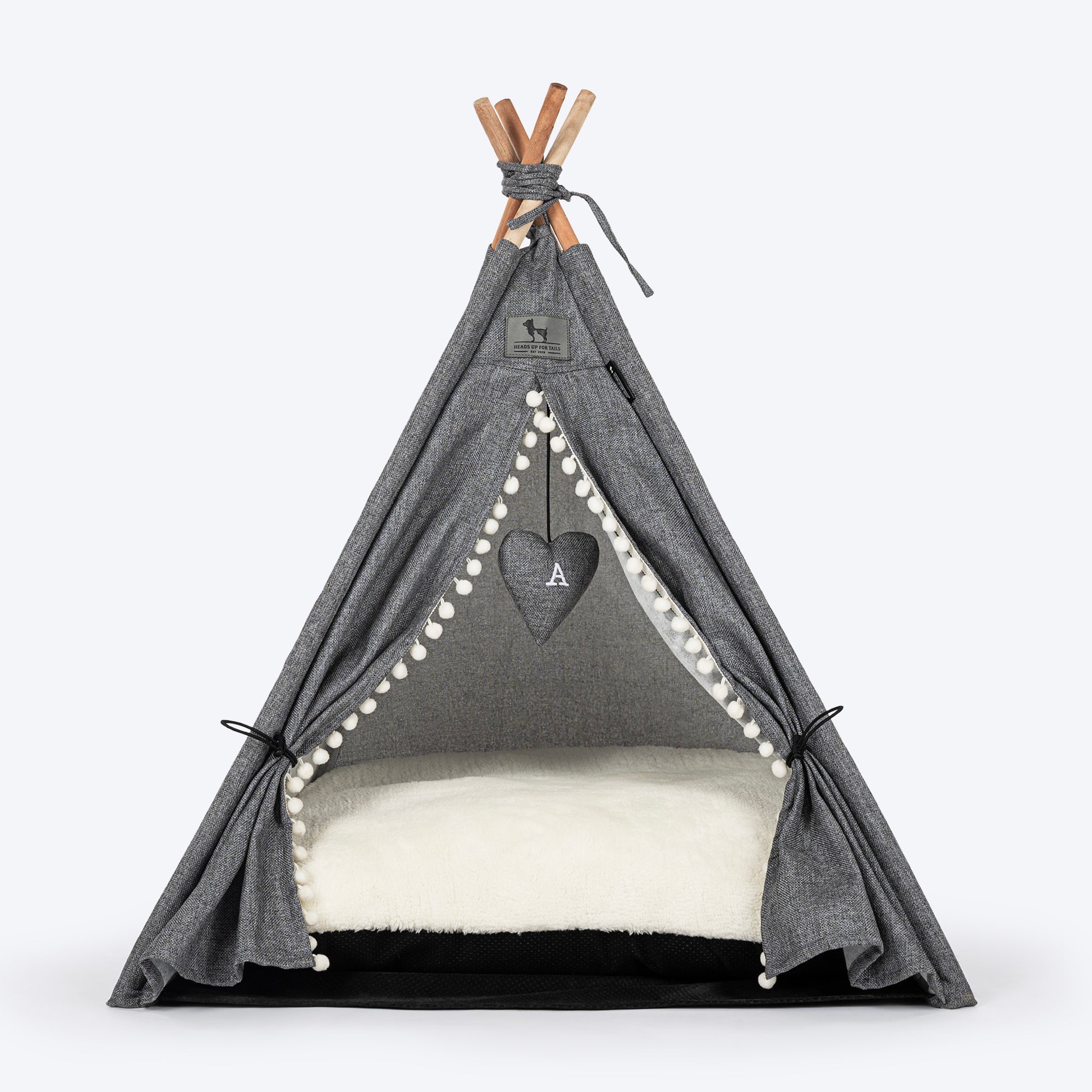 HUFT Personalised Cozy Fort Teepee Tent Bed For Dog & Cat - Charcoal Black - Heads Up For Tails