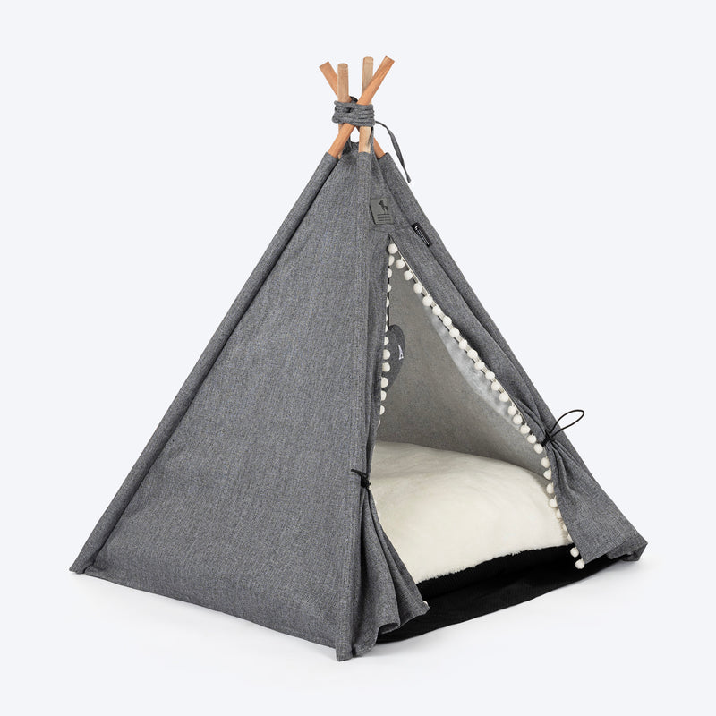 HUFT Personalised Cozy Fort Teepee Tent Bed For Dog & Cat - Charcoal Black - Heads Up For Tails