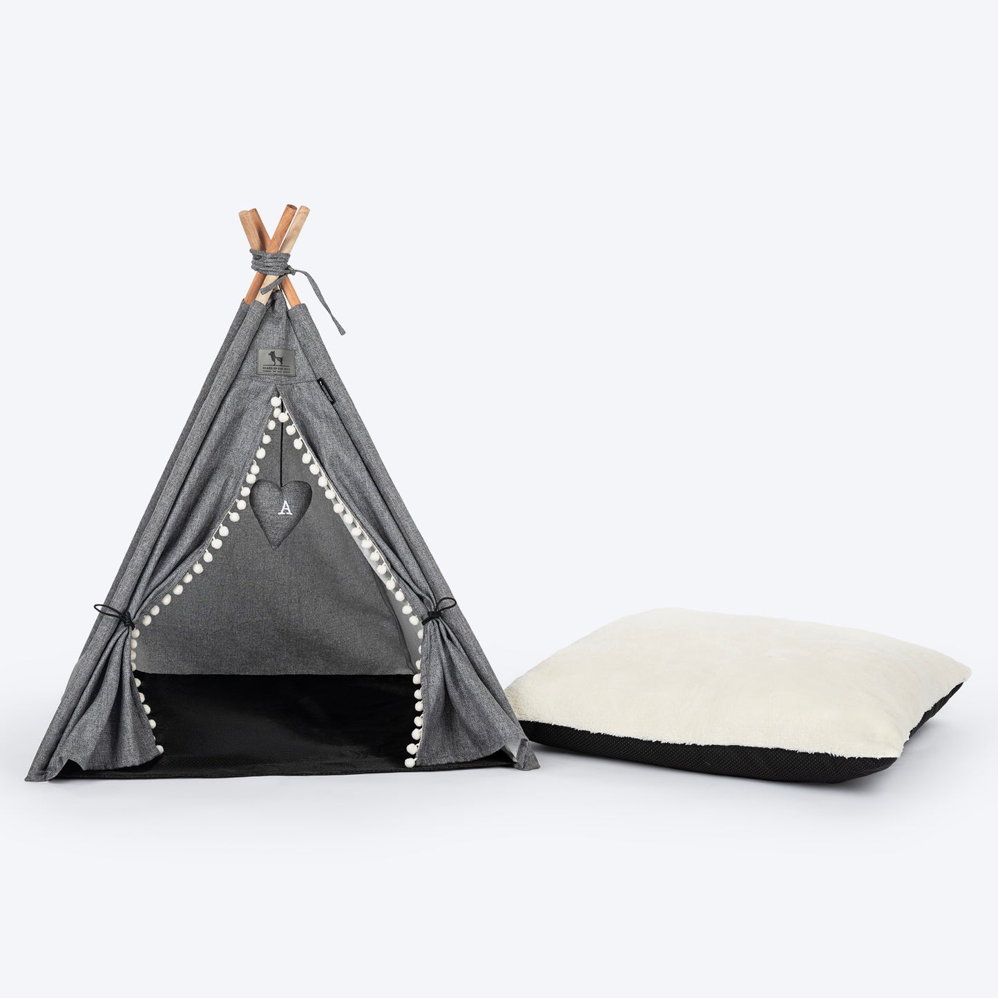 HUFT Personalised Cozy Fort Teepee Tent Bed For Dog & Cat - Charcoal Black - Heads Up For Tails