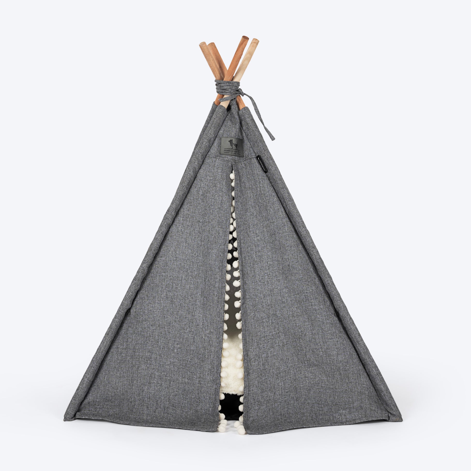 HUFT Personalised Cozy Fort Teepee Tent Bed For Dog & Cat - Charcoal Black - Heads Up For Tails