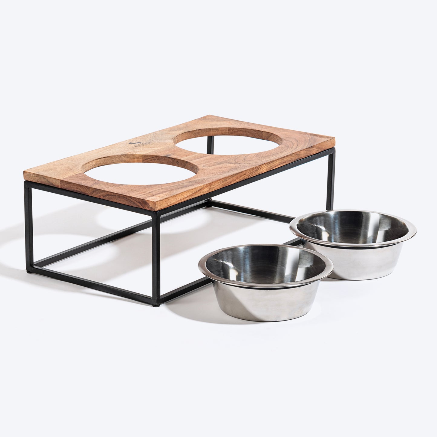 HUFT Furry Feast Wooden Diner With Steel Inserts For Dog - Brown - Heads Up For Tails