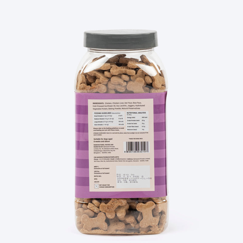 HUFT YIMT Chicken Liver Gluten-Free Dog Biscuits, 400g jar, featuring bone-shaped treats for dogs