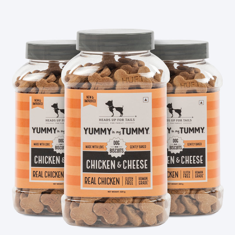 Heads Up for Tails Yummy in my Tummy Chicken & Cheese dog biscuits, 320g, gluten-free, gently baked, real chicken