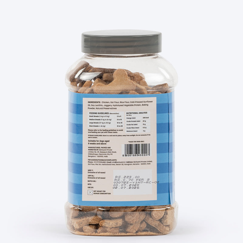 HUFT YIMT Chicken Gluten-Free Dog Biscuit, 500g jar, made with chicken, oat flour, and natural preservatives. Suitable for do