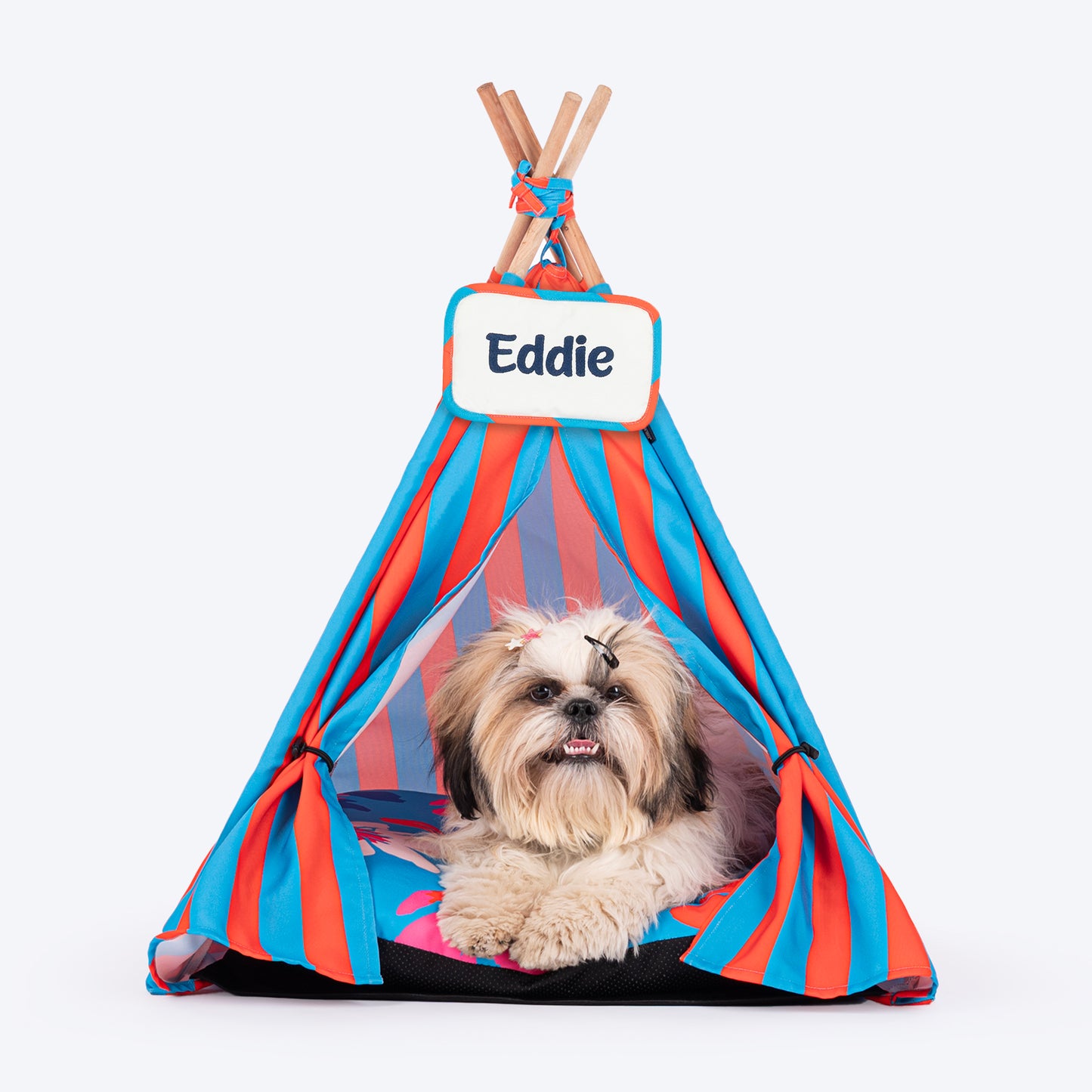 HUFT Personalised Summer Bloom Teepee Tent Bed For Dog & Cat - Blue - Heads Up For Tails
