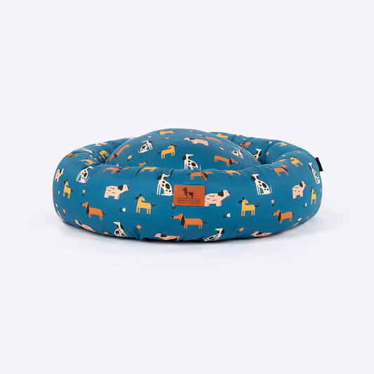 HUFT Bark & Bloom Donut Bed For Dog - Blue - Heads Up For Tails