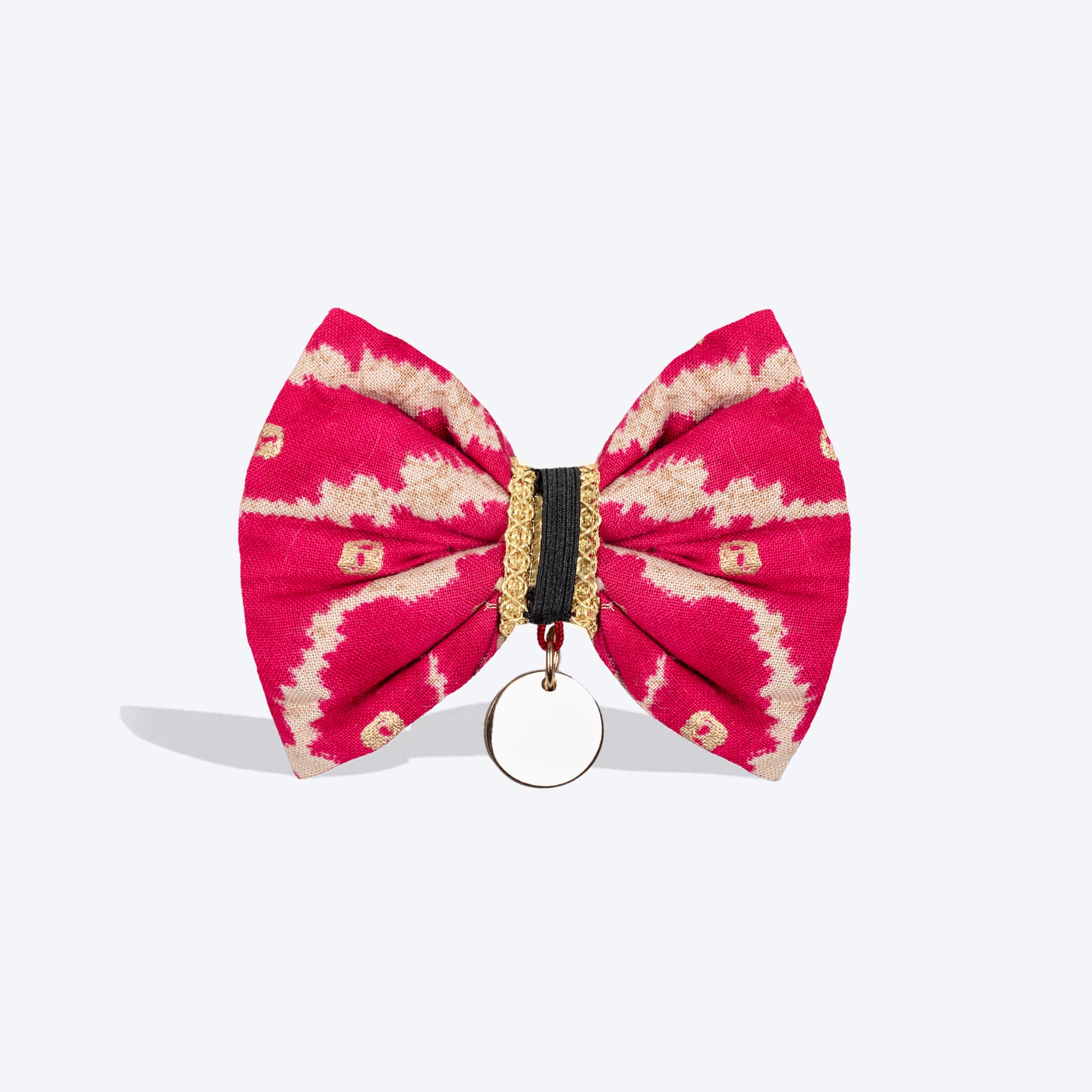 HUFT Leheriya Luxe Bowtie For Small Breed Dog - Pink - S - Heads Up For Tails