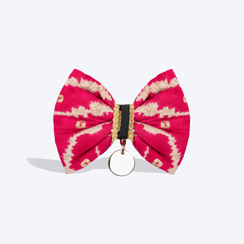 HUFT Leheriya Luxe Bowtie For Small Breed Dog - Pink - S - Heads Up For Tails
