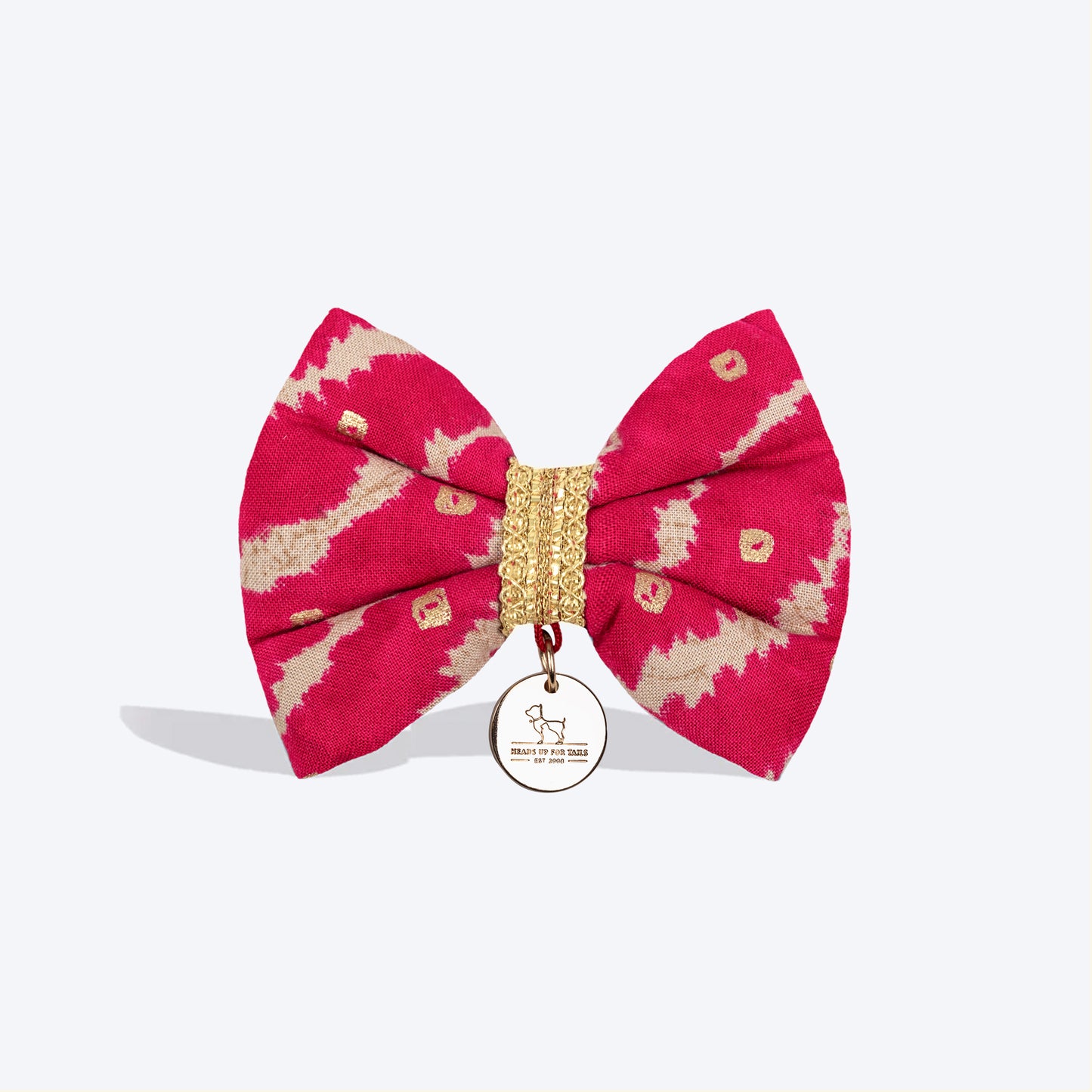 HUFT Leheriya Luxe Bowtie For Small Breed Dog - Pink - S - Heads Up For Tails
