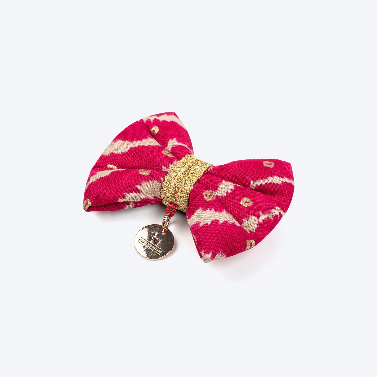 HUFT Leheriya Luxe Bowtie For Small Breed Dog - Pink - S - Heads Up For Tails