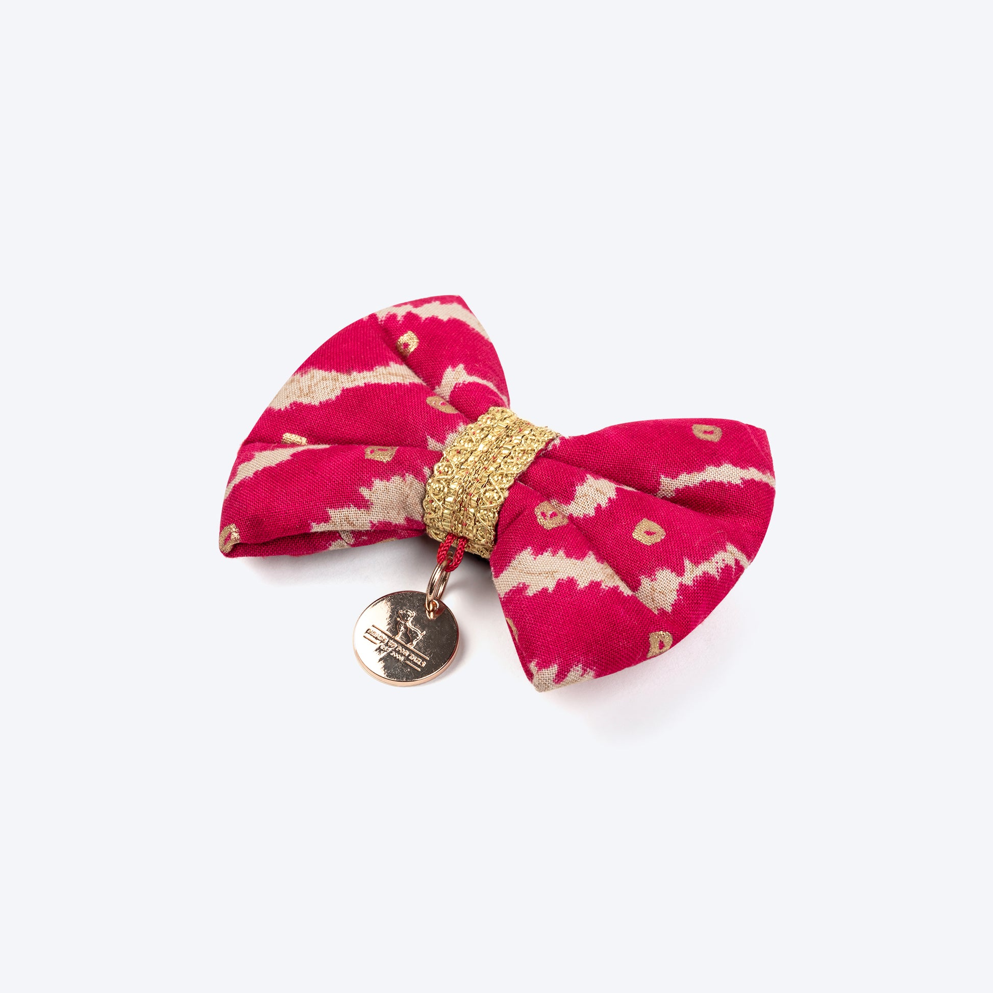 HUFT Leheriya Luxe Bowtie For Small Breed Dog - Pink - S - Heads Up For Tails