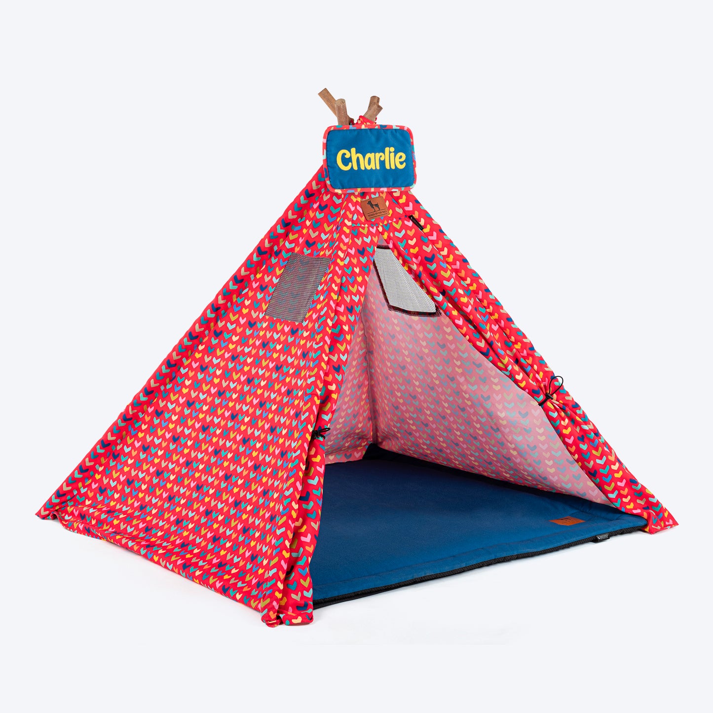 HUFT Personalised Heart to Heart Teepee Tent for Dog & Cat - Red - Heads Up For Tails