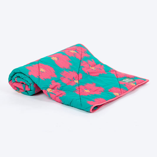 HUFT Pawsome Blossom Blanket For Dog & Cat - Green & Pink - Heads Up For Tails