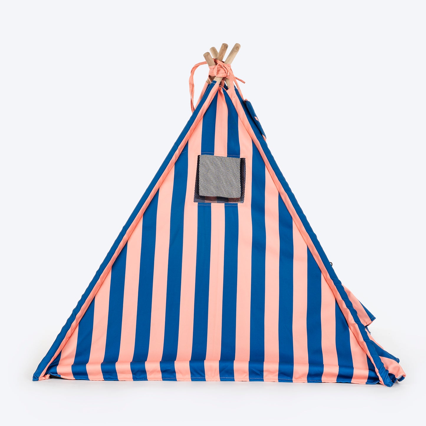 HUFT Personalised Happy Stripes Teepee Tent Bed For Dog & Cat - Navy & Peach - Heads Up For Tails