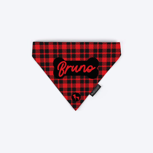 HUFT Tartan Check Personalised Dog Bandana - Red - Heads Up For Tails