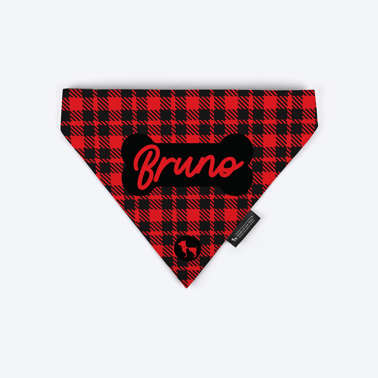 HUFT Tartan Check Personalised Dog Bandana - Red - Heads Up For Tails
