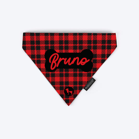 HUFT Tartan Check Personalised Dog Bandana - Red - Heads Up For Tails