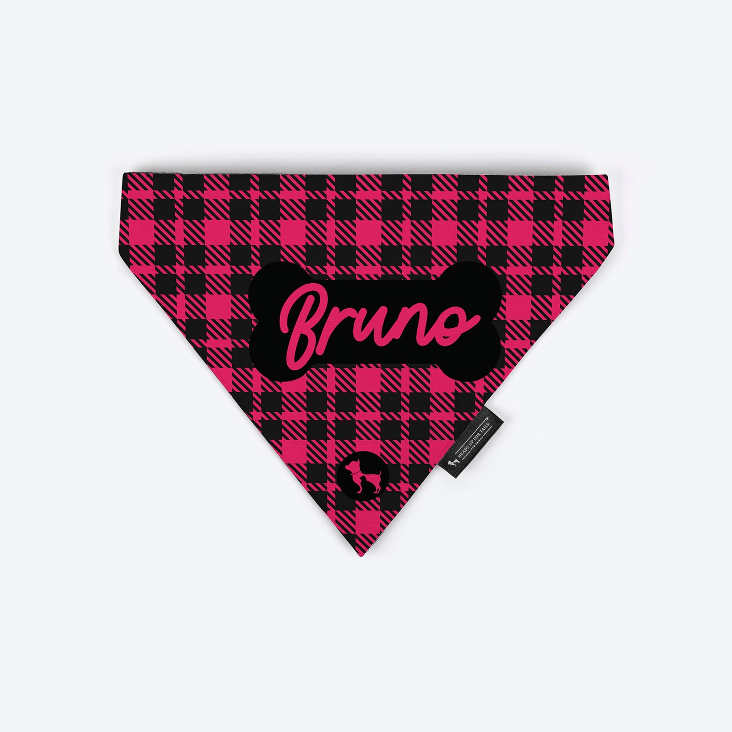 HUFT Tartan Check Personalised Dog Bandana - Pink - Heads Up For Tails