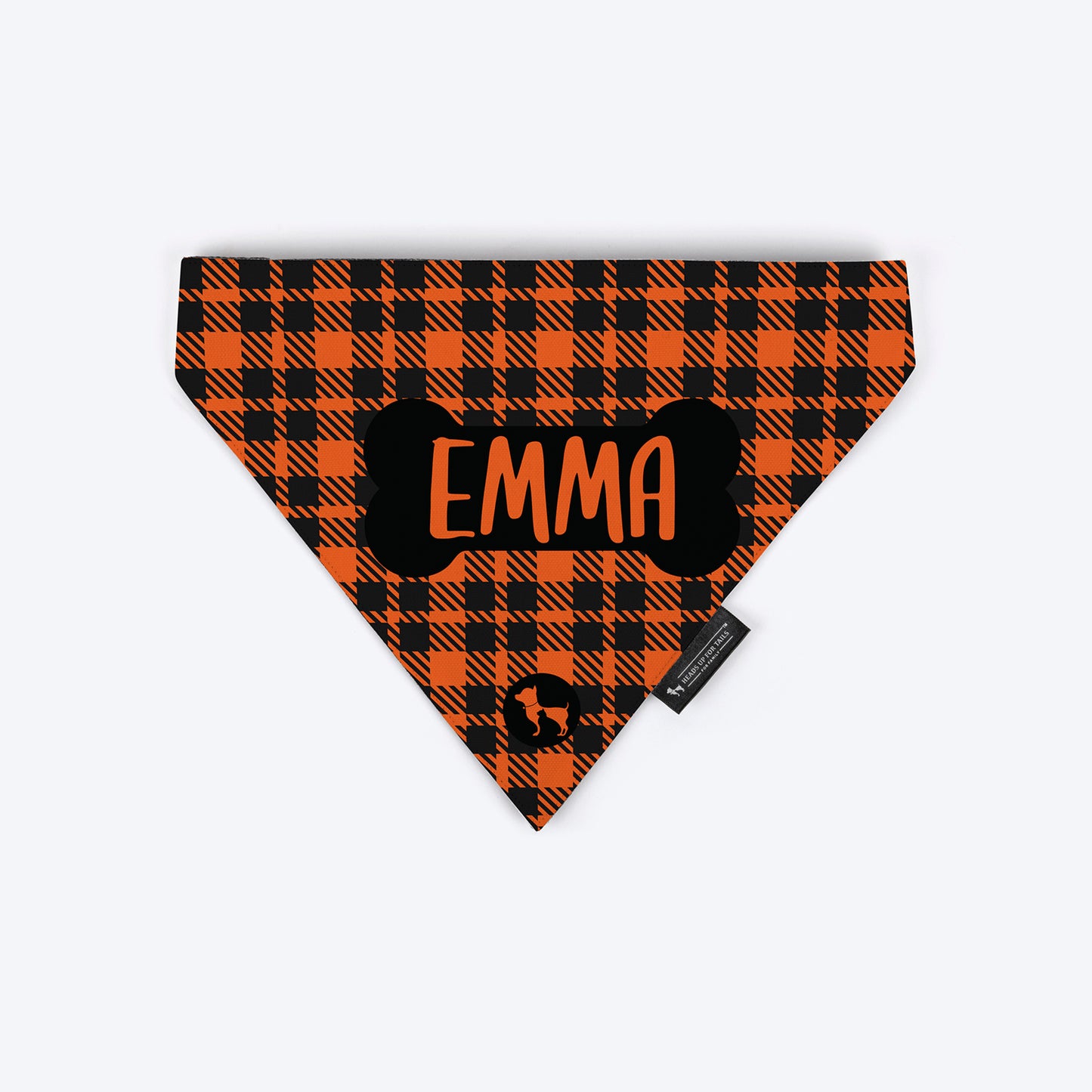 HUFT Tartan Check Personalised Dog Bandana - Orange - Heads Up For Tails