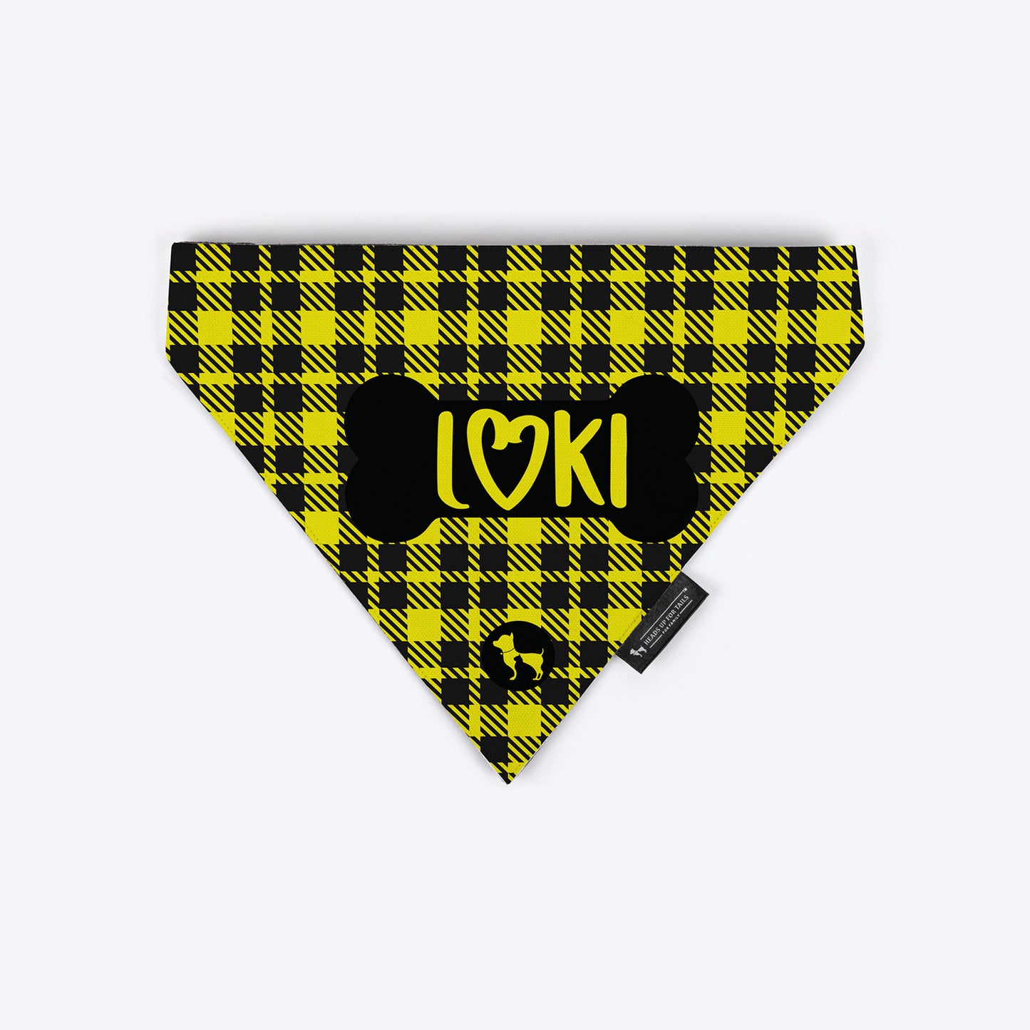 HUFT Tartan Check Personalised Dog Bandana - Yellow - Heads Up For Tails