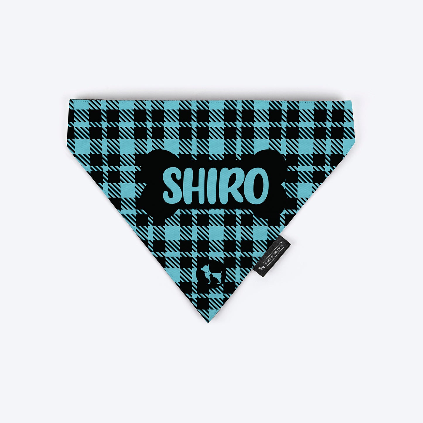 HUFT Tartan Check Personalised Dog Bandana - Sky Blue - Heads Up For Tails
