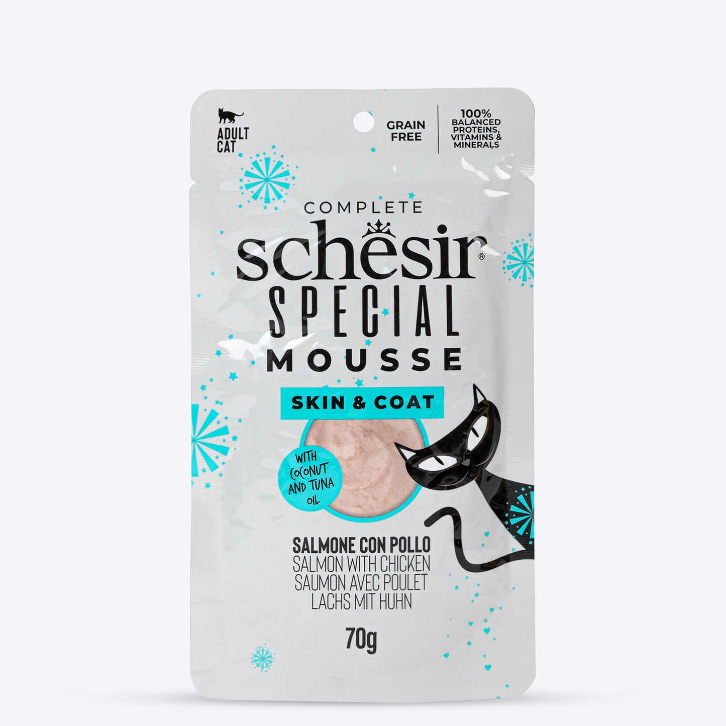 Schesir Special Mousse Skin & Coat Salmon With Chicken Wet Food For Adult Cat - 70 gm - Heads Up For Tails