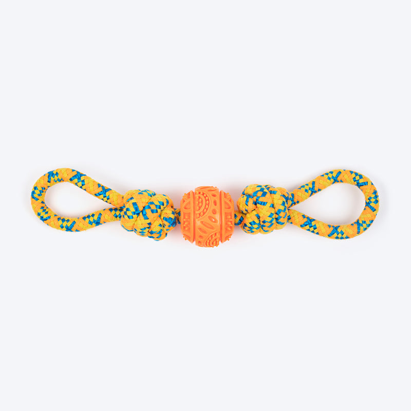 HUFT Tuggables Twisted Tug & Ball Rope Toy For Dog - Yellow & Orange - Heads Up For Tails