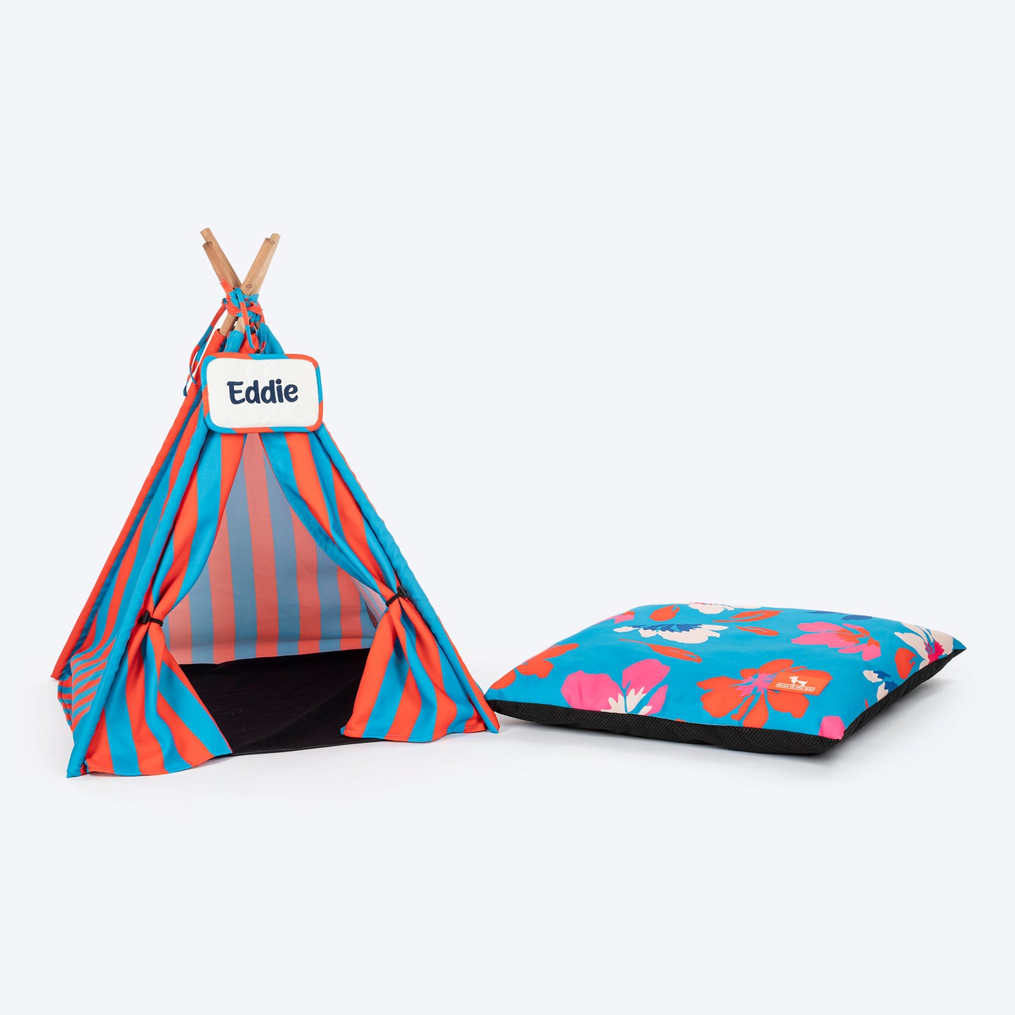 HUFT Personalised Summer Bloom Teepee Tent Bed For Dog & Cat - Blue - Heads Up For Tails
