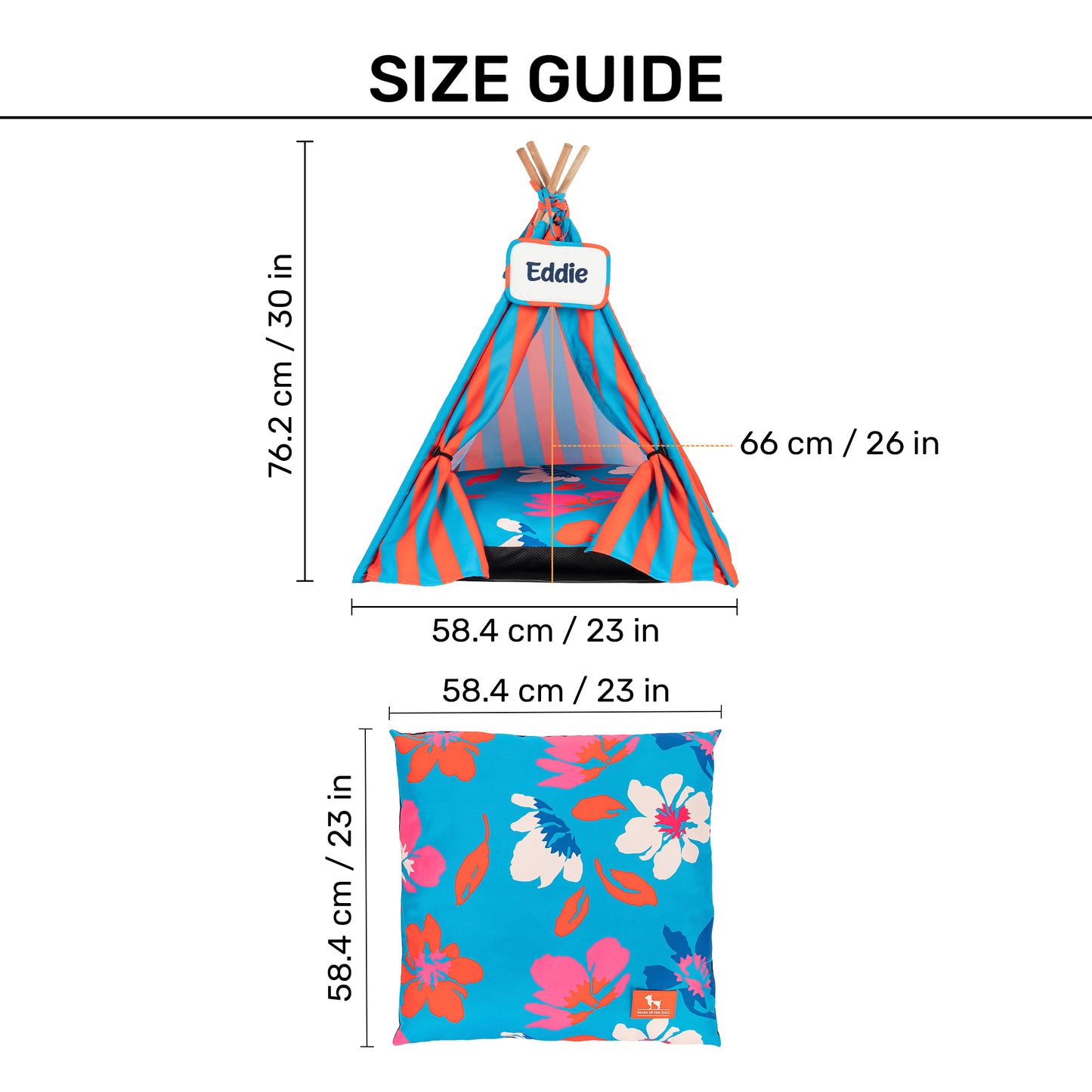 HUFT Personalised Summer Bloom Teepee Tent Bed For Dog & Cat - Blue - Heads Up For Tails