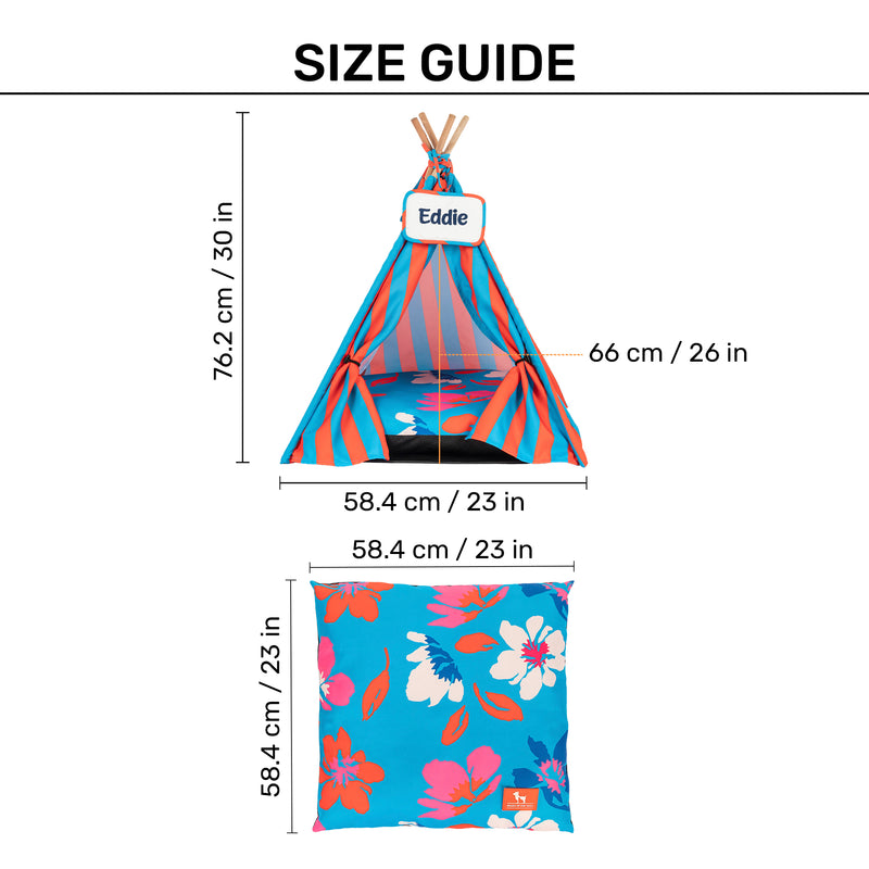 HUFT Personalised Summer Bloom Teepee Tent Bed For Dog & Cat - Blue - Heads Up For Tails
