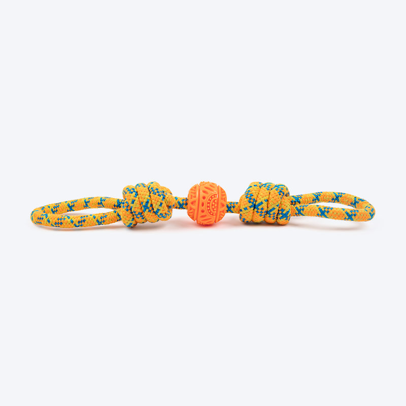 HUFT Tuggables Twisted Tug & Ball Rope Toy For Dog - Yellow & Orange - Heads Up For Tails