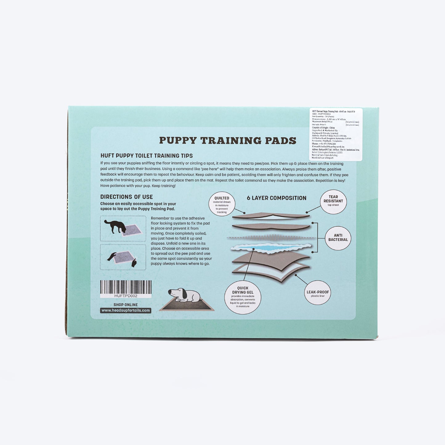 HUFT Charcoal Puppy Training Pads - 60 x 45 cm - Heads Up For Tails